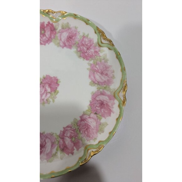 Antique Limoges France Hand-Painted Porcelain Plate With Pink Roses Gold Trim - Picture 5 of 11